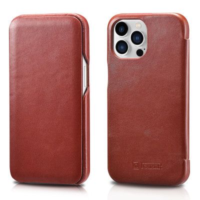 iCarer Curved Edge Vintage Folio Äkta Läder Fodral iPhone 13 Pro Max - Röd