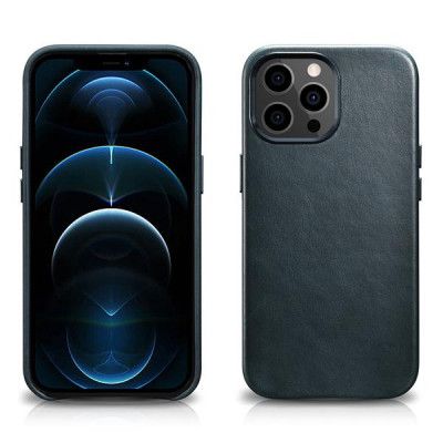 iCarer Läder Oil Wax Magsafe Skal iPhone 13 Pro Max - Blå