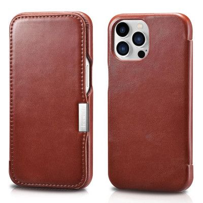 iCarer Vintage Folio Äkta Läder Fodral iPhone 13 Pro Max - Röd