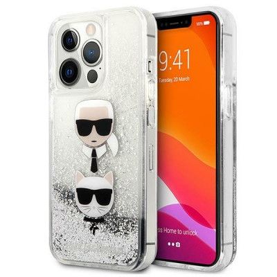 Karl Lagerfeld Glitter Karl & Choupette Head Skal iPhone 13 Pro Max - Silver