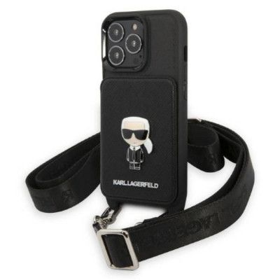 Karl Lagerfeld iPhone 13 Pro Max Halsbandsskal Saffiano Metal Ikonik - Svart