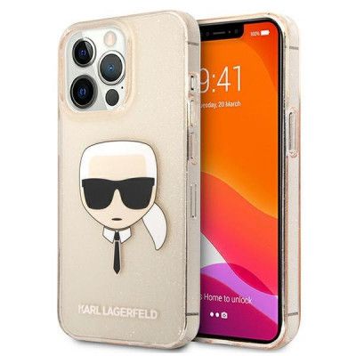 Karl Lagerfeld iPhone 13 Pro Max Skal Glitter Karl`s Head - Guld