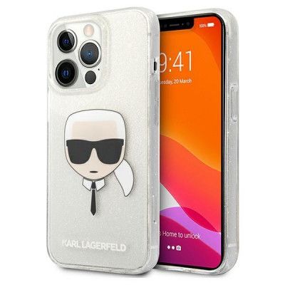 Karl Lagerfeld Skal iPhone 13 Pro Max Glitter Karl`s Head - Vit