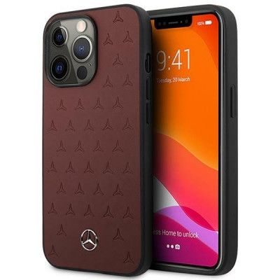 Mercedes Läder Stars Pattern Skal iPhone 13 Pro Max - Röd