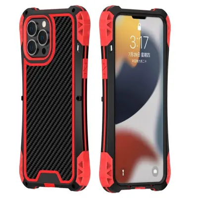 R-JUST AMIRA Hybrid Mobilskal Aluminium + Silikon iPhone 13 Pro Max Svart/Röd