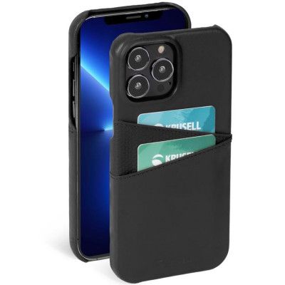 Krusell iPhone 13 Pro Max Skal Korthållare Äkta Läder - Svart