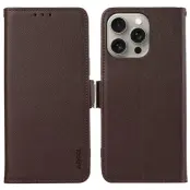 ABEEL iPhone 13 Pro Plånboksfodral RFID-Skydd Konstläder Litchi Brun