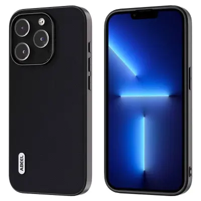ABEEL iPhone 13 Pro Mobilskal Äkta Läder PC+TPU Svart