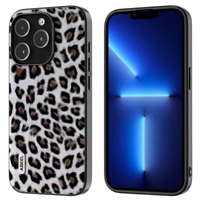 ABEEL iPhone 13 Pro Slim Case Leopard Textur Silver KonstLäder