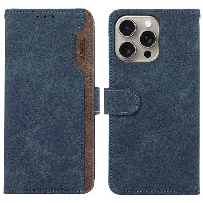 ABEEL iPhone 13 Pro Case RFID-Skydd Plånboksfodral Konstläder Blå