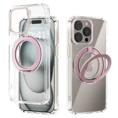 ABEEL Q-LUCK iPhone 13 Pro Mobilskal Shockproof Med Kickstand Rosa