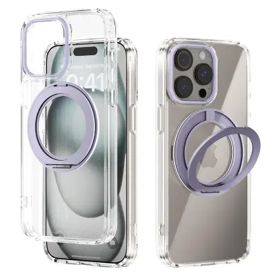 ABEEL Q-LUCK iPhone 13 Pro Mobilskal Shockproof Rotating Kickstand Lila