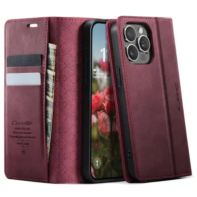 CASEME 033 iPhone 13 Pro Mobilskal RFID Blocker Läder Röd