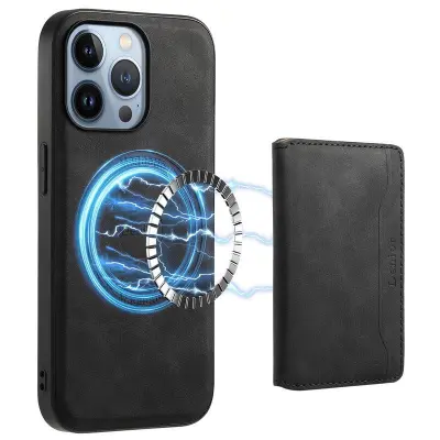 DENIOR D13 iPhone 13 Pro Fodral KonstLäder med Magnetficka - Svart