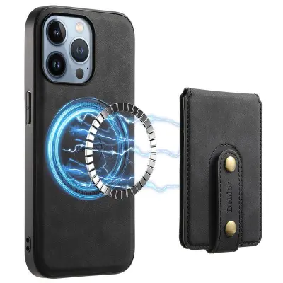 DENIOR D14 iPhone 13 Pro Fodral Äkta läder Kickstand Svart