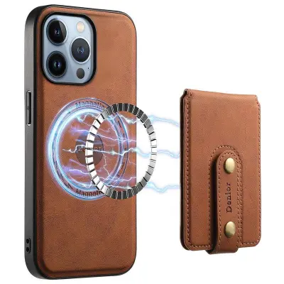 DENIOR D14 iPhone 13 Pro Fodral Läder Med Ställ och Kortfack - Brun