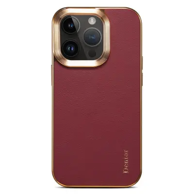 DENIOR iPhone 13 Pro Skal Äkta Läder Belagt PC Röd