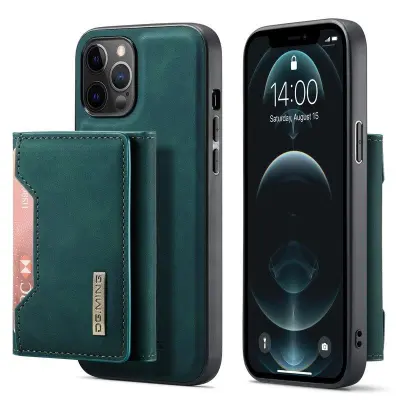 DG.MING M2 Series 2-in-1 Tri-Fold Wallet Mobilskal iPhone 13 Pro Grön