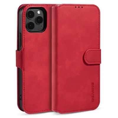 DG.MING Stand iPhone 13 Pro Konstläder Plånboksfodral Retro Röd