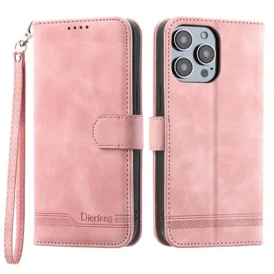 DIERFENG DF-03 Plånboksfodral för iPhone 13 Pro - Konstläder - Rosa