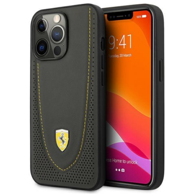 Ferrari iPhone 13 Pro Mobilskal Läder Curved Line - Svart