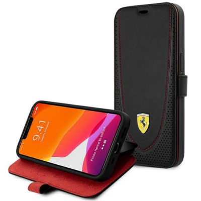 Ferrari iPhone 13 Pro Plånboksfodral Läder Curved Line - Svart
