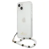 Guess Case with Pearl Hand Strap (iPhone 13 Pro) - Vit handrem
