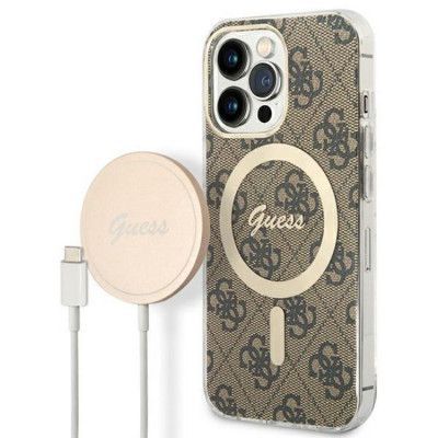 Guess iPhone 13 Pro Magsafe Skal Print + Trådlös Laddare - Brun