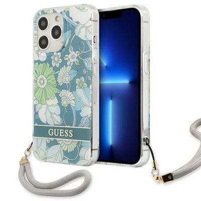 Guess iPhone 13 Pro Skal Flower Strap - Grön