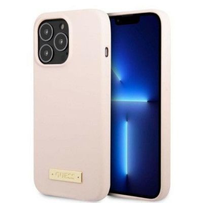 Guess iPhone 13 Pro Skal MagSafe Silicone Logo Plate - Rosa