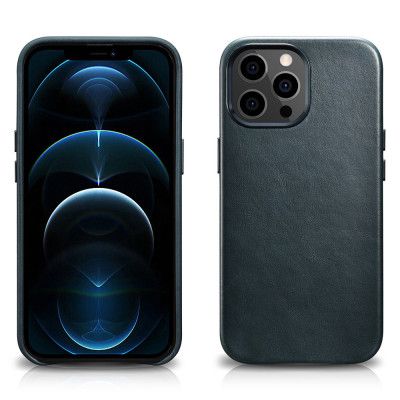iCarer Läder Oil Wax Magsafe Mobilskal iPhone 13 Pro - Blå