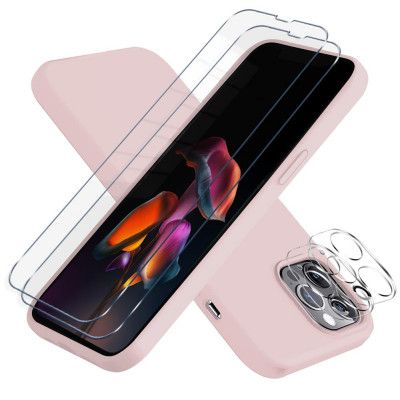 iPhone 13 Pro [5-PACK] 1 X Skal - 2 X Kameralinsskydd - 2 X Härdat Glas - Rosa