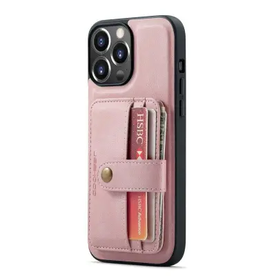 JEEHOOD 2-i-1 Anti-theft Fodral KonstLäder för iPhone 13 Pro - Rosa