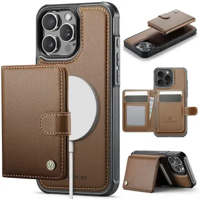 JEEHOOD J09 Fodral iPhone 13 Pro 6.1 tum KonstLäder RFID-Skydd Brun