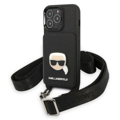 Karl Lagerfeld iPhone 13 Pro Halsbandsskal Saffiano Metal Karl's Head