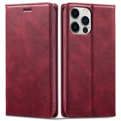 LC.IMEEKE iPhone 13 Pro Plånboksfodral i Konstläder - Röd