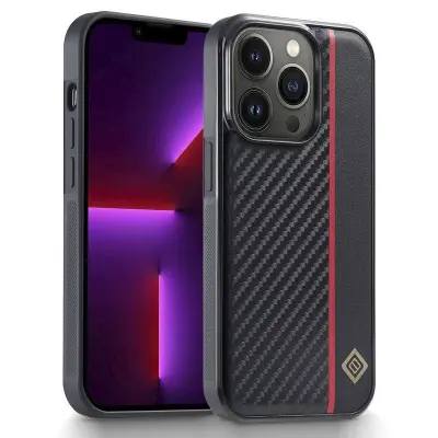 LC.IMEEKE iPhone 13 Pro Fodral KonstLäder - Kolfiber - Svart