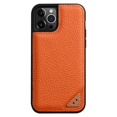 MELKCO Mobilskal för iPhone 13 Pro Äkta läder + Mikrofiber + PC Orange