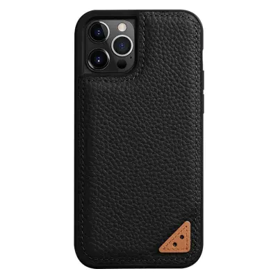 MELKCO Mobilskal för iPhone 13 Pro Äkta läder + Mikrofiber + PC Svart