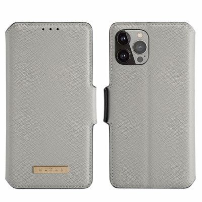 Muxma Saffiano Plånboksfodral till iPhone 13 Pro - Grå