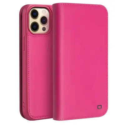 QIALINO iPhone 13 Pro Plånboksfodral Äkta läder - Rosa