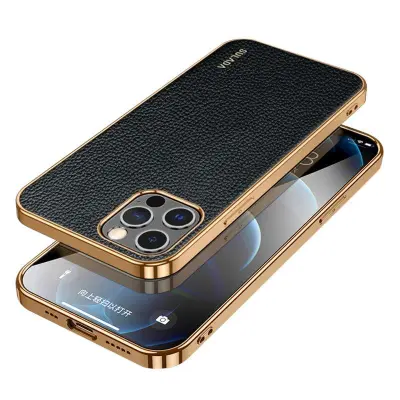 SULADA iPhone 13 Pro Mobilskal PU Läder Litchi Textur Svart