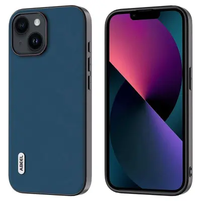 ABEEL iPhone 13 Plånboksfodral Silkeslen Äkta Läder PC+TPU Blå