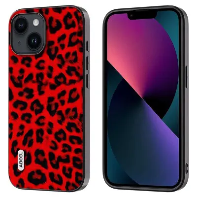 ABEEL iPhone 13 Mobilskal Leopard Textur PU Läder + TPU Röd
