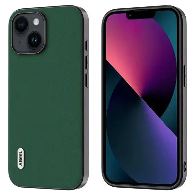 ABEEL iPhone 13 Mobilskal Silkeslen Äkta Läder PC+TPU Grön