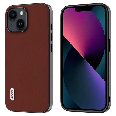 ABEEL iPhone 13 Mobilskal Silky Äkta Läder Coated PC+TPU - Brun