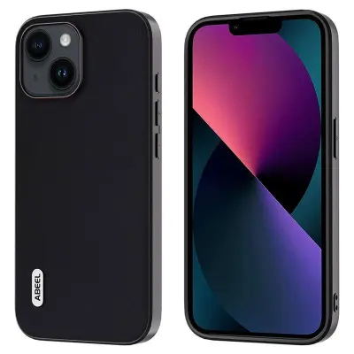 ABEEL iPhone 13 Mobilskal Silky Äkta Läder PC+TPU Svart