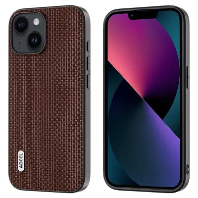 ABEEL iPhone 13 Mobilskal Slim Äkta Läder Coated PC+TPU Brun