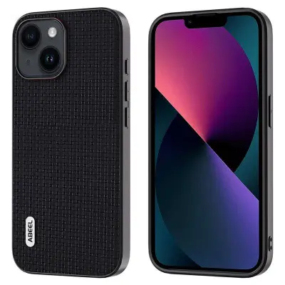 ABEEL iPhone 13 Mobilskal Slim Äkta Läder PC+TPU Svart