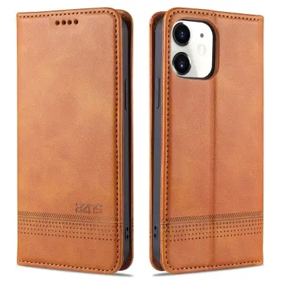 AZNS iPhone 13 Plånboksfodral Konstläder, Stötabsorberande - Brun